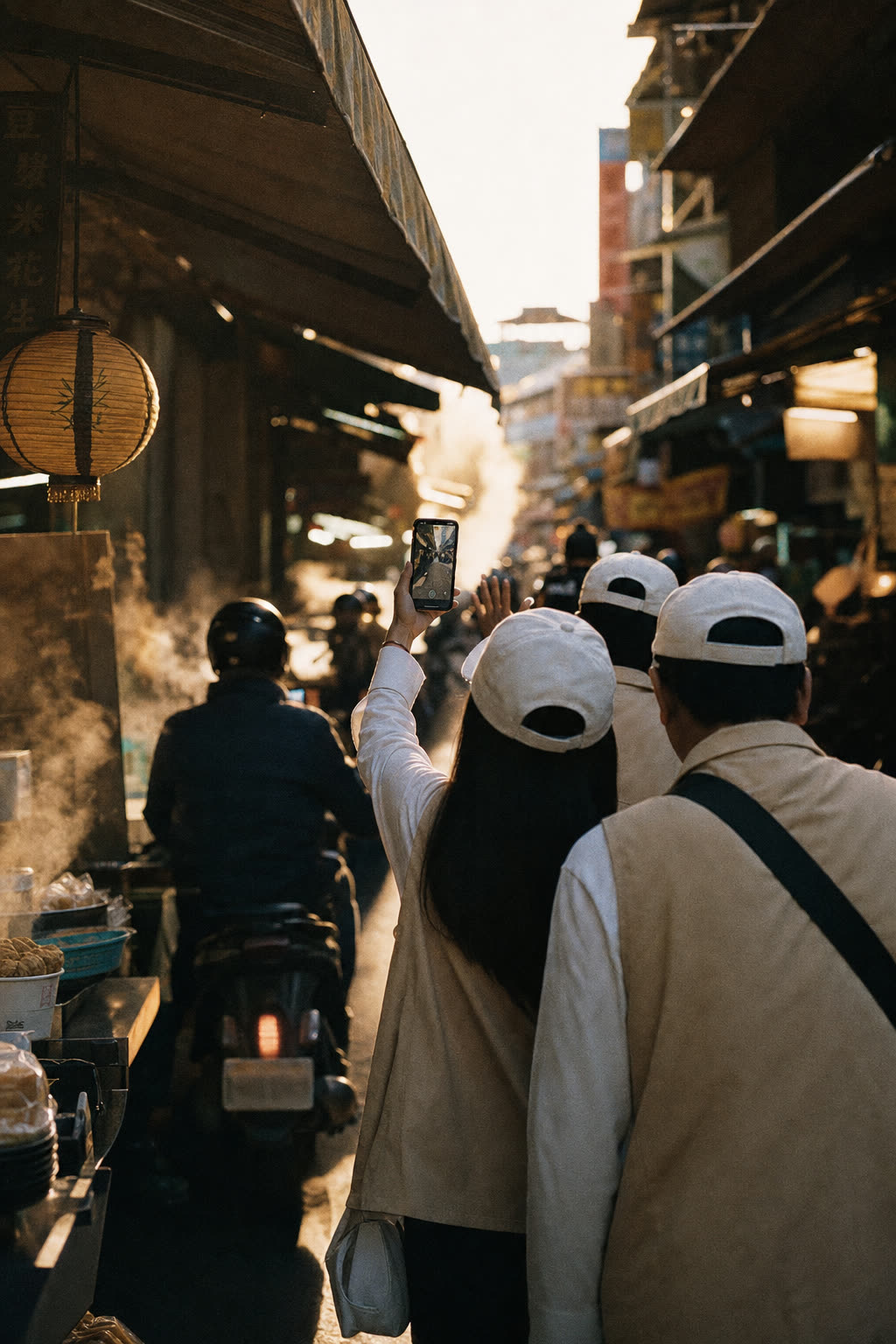 清晨市場掃街,團隊用手機直式拍攝